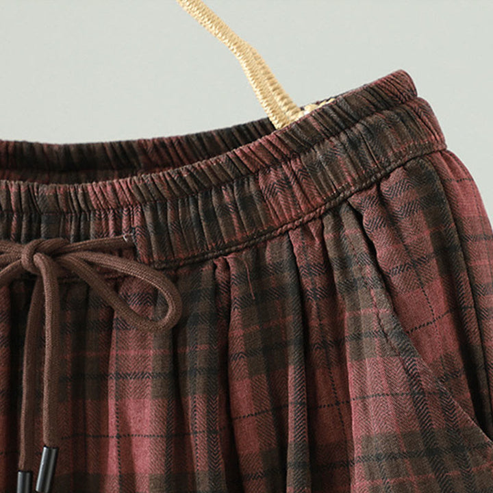 Buddha Stones Multi-color Plaid Pattern Cotton-padded Women's Harem Thermal Pants With Pockets - image 12