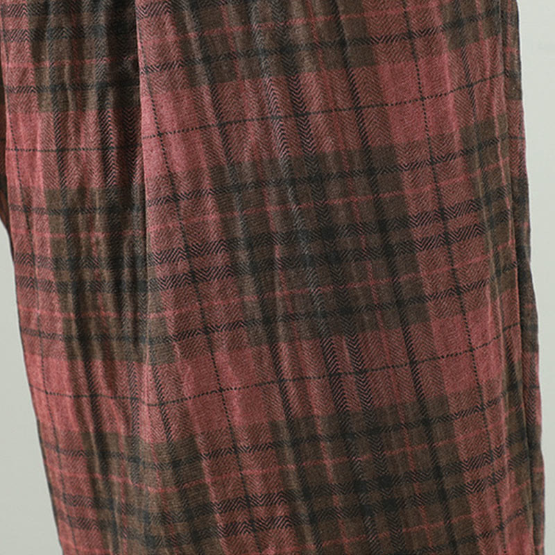 Buddha Stones Multi-color Plaid Pattern Cotton-padded Women's Harem Thermal Pants With Pockets - image 13