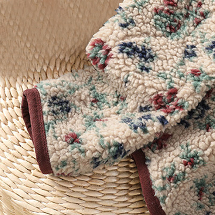 Buddha Stones Women's Cotton Flower Pattern Buttons Design Long Sleeve Thermal Jacket With Pockets - image 7