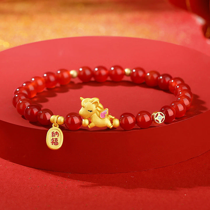 Buddha Stones 925 Sterling Silver Year Of The Horse Red Agate Lucky Fortune Confidence Bracelet - Red Agate(Wrist Circumference:15-17cm) - image 0