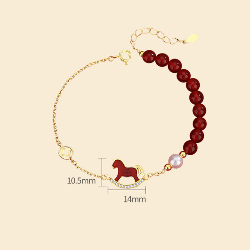 Buddha Stones 925 Sterling Silver Year Of The Horse Charm Red Agate Calm Chain Bracelet - image 2