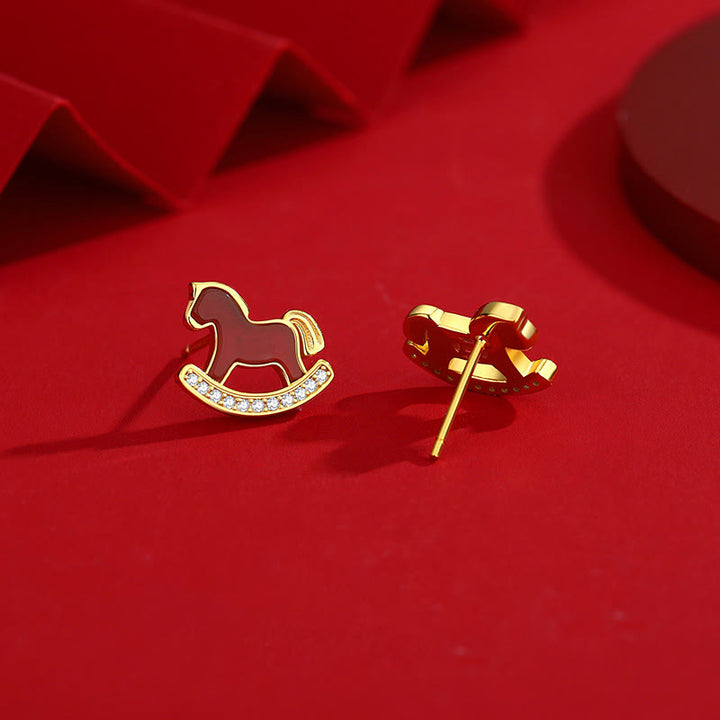 Buddha Stones 925 Sterling Silver Year Of The Horse Design Red Agate Confidence Earrings - image 1