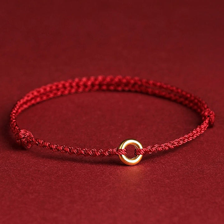 Buddha Stones Small Peace Buckle Braided String Adjustable Connection Bracelet Anklet - Red Anklet - image 5