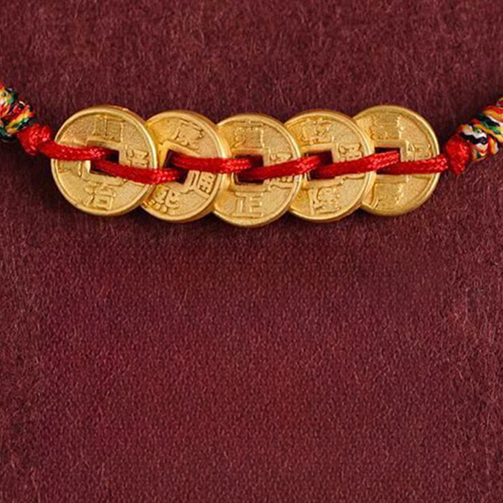 Buddha Stones Five Copper Coins Design Braided String Protection Bracelet Anklet - image 5