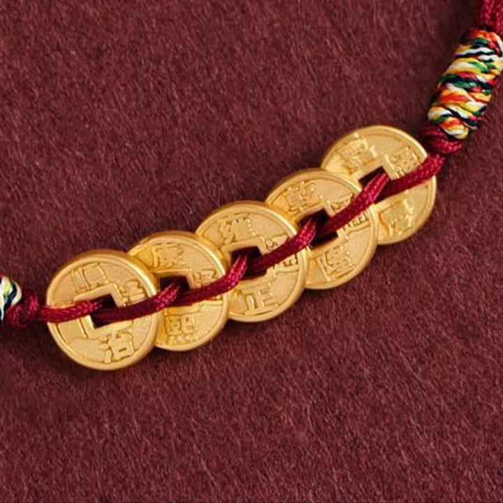 Buddha Stones Five Copper Coins Design Braided String Protection Bracelet Anklet - image 6