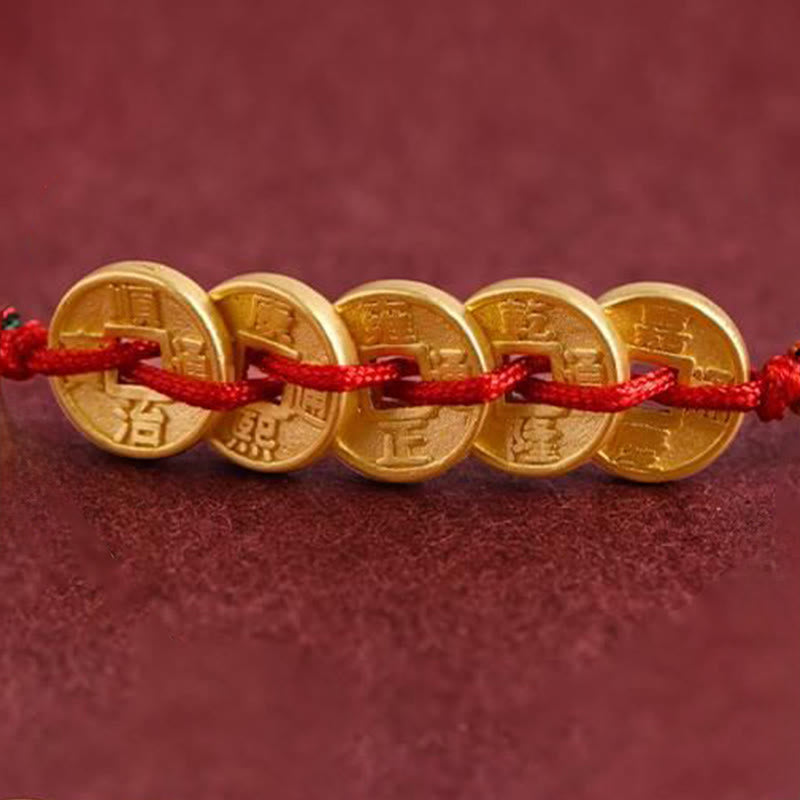 Buddha Stones Five Copper Coins Design Braided String Protection Bracelet Anklet - image 4