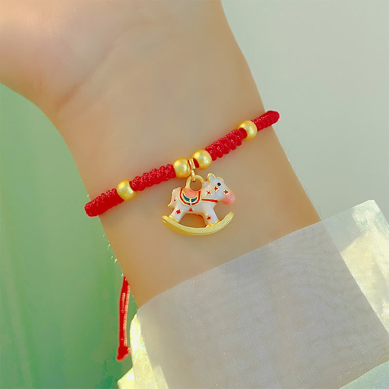 Buddha Stones Chinese Zodiac Year Of The Horse Red String Copper Luck Bracelet - White Horse(Wrist Circumference: 10-18cm) - image 1