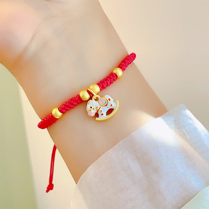 Buddha Stones Small Year Of The Horse Red String Copper Luck Adjustable Bracelet - White Horse(Wrist Circumference: 10-18cm) - image 1