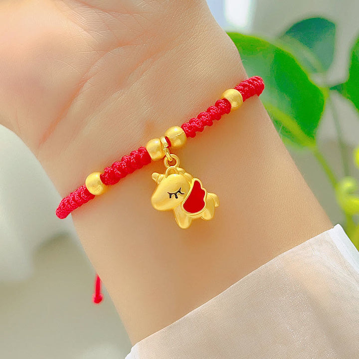 Buddha Stones Winged Year Of The Horse Red String Copper Braided Connection Bracelet - Red Winged Horse(Wrist Circumference: 10-18 cm) - image 0