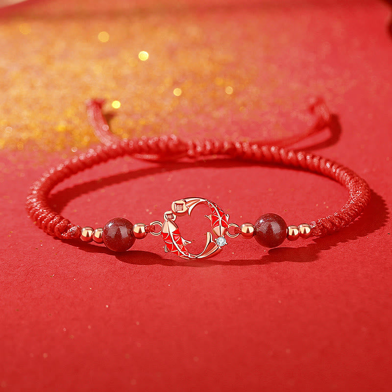 Buddha Stones 925 Sterling Silver Plated 18k Gold Koi Fish Cinnabar Red String Connection Bracelet - Koi Fish Bracelet - image 0