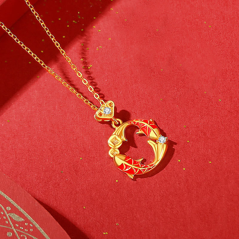 Buddha Stones 925 Sterling Silver Plated 18k Gold Koi Fish Cinnabar Red String Connection Bracelet - Golden Koi Fish Necklace - image 12