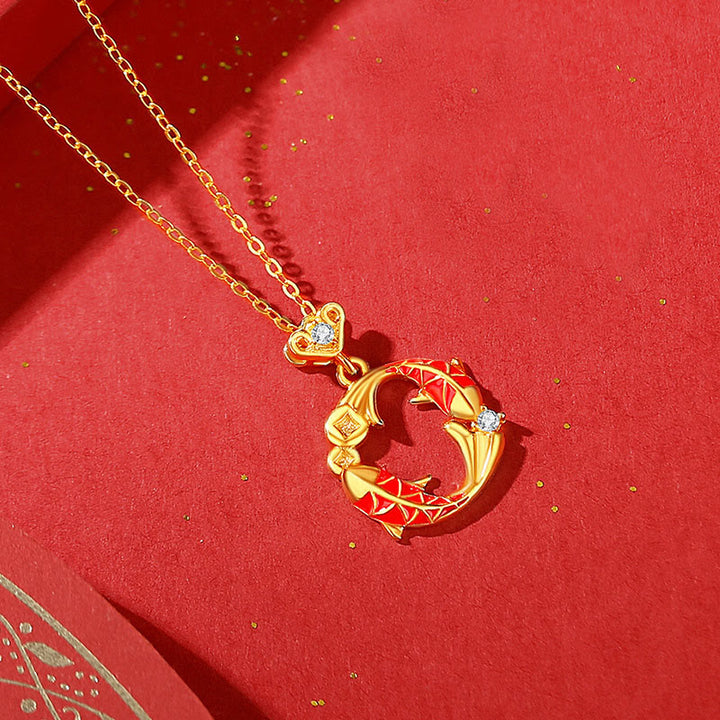 Buddha Stones 925 Sterling Silver Plated 18k Gold Double Koi Fish Blessing Necklace Pendant - Golden Koi Fish Necklace - image 3