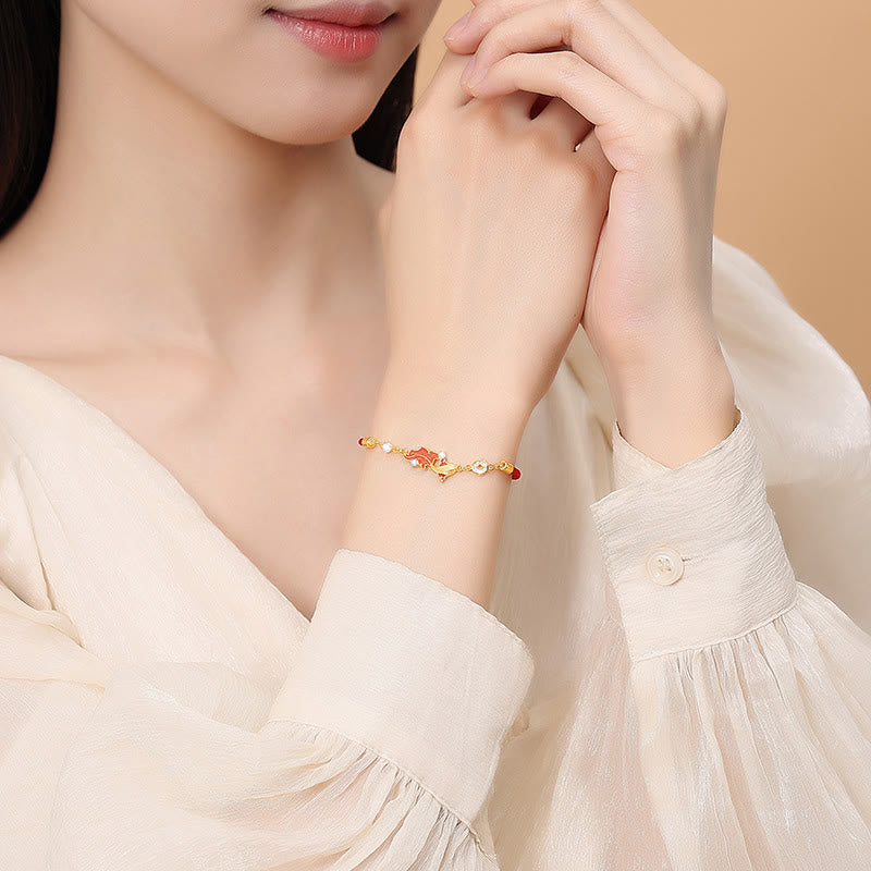 Buddha Stones 925 Sterling Silver Koi Fish Design Red String Blessing Bracelet - image 2