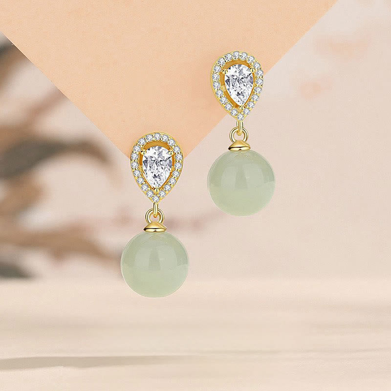 Buddha Stones 925 Sterling Silver Waterdrop Design Hetian Jade Bead Prosperity Earrings - image 0