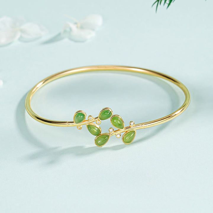 Buddha Stones 925 Sterling Silver Leaves Tassel Design Green Jasper Protection Necklace Pandant - image 9