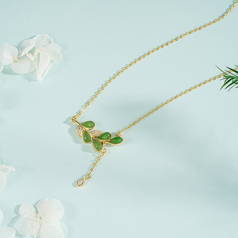 Buddha Stones 925 Sterling Silver Leaves Engraved Green Jasper Protection Bracelet Bangle - 925 Sterling Silver Necklace - image 8