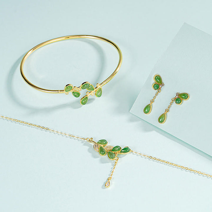 Buddha Stones 925 Sterling Silver Green Jasper Leave Design Balance Earrings - image 20