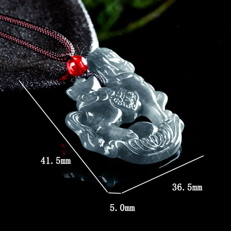 Buddha Stones Year of the Horse Jade Ingot Luck Prosperity Rope Necklace Pendant - image 9