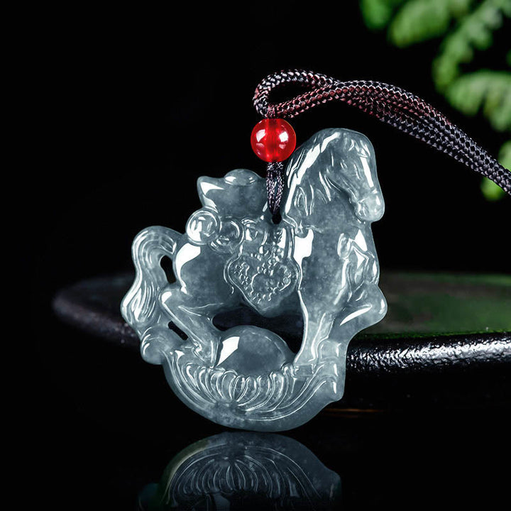 Buddha Stones Year of the Horse Jade Ingot Luck Prosperity Rope Necklace Pendant - image 2