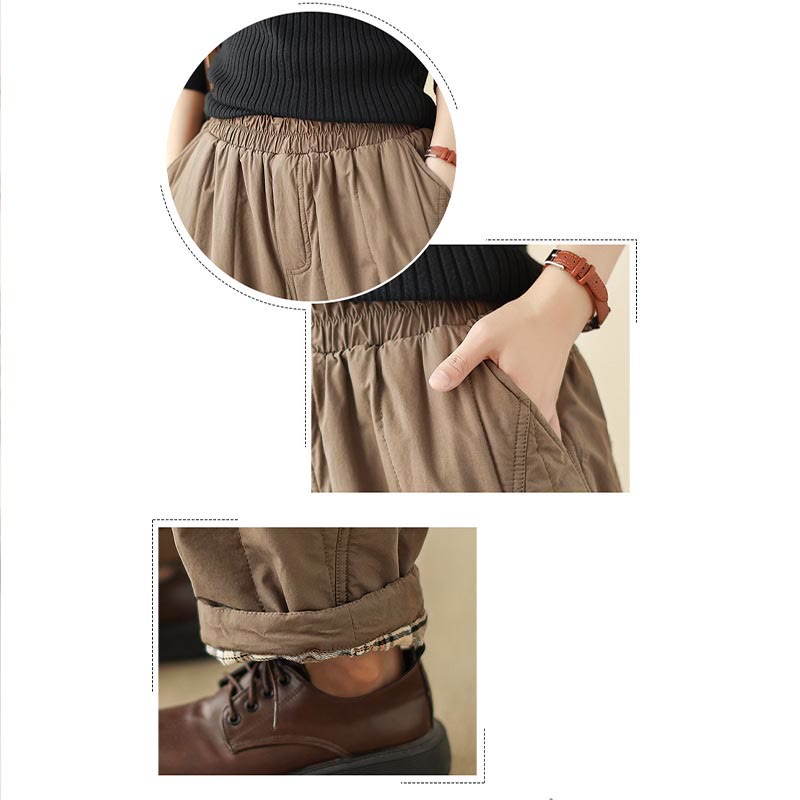 Buddha Stones Winter Plain High Waist Cotton Women's Harem Thermal Elastic Waist Pants With Pockets - image 20