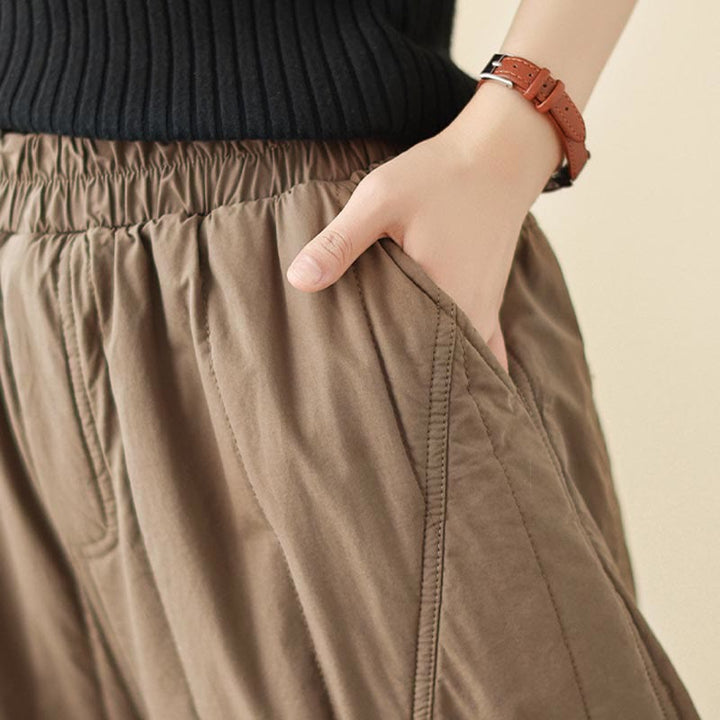 Buddha Stones Winter Plain High Waist Cotton Women's Harem Thermal Elastic Waist Pants With Pockets - image 16