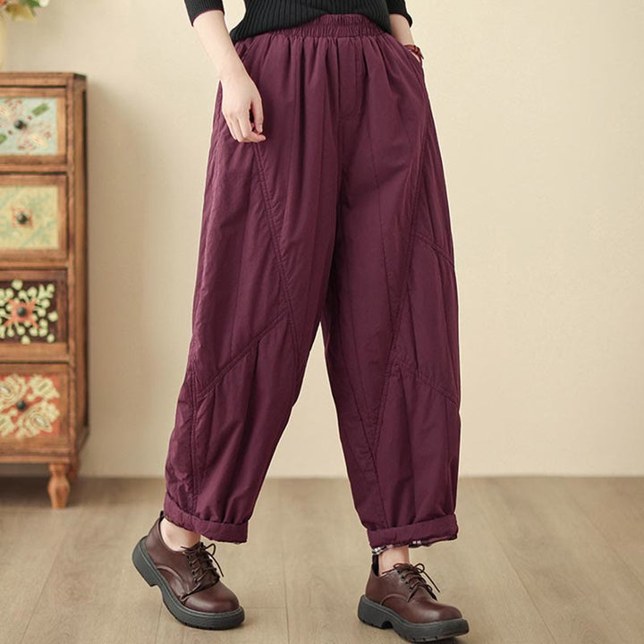 Buddha Stones Winter Plain High Waist Cotton Women's Harem Thermal Elastic Waist Pants With Pockets - image 24