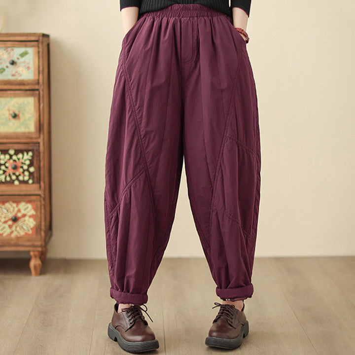 Buddha Stones Winter Plain High Waist Cotton Women's Harem Thermal Elastic Waist Pants With Pockets - image 23