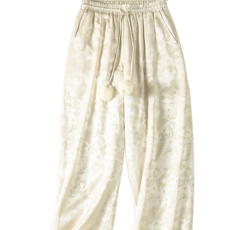 Buddha Stones Jacquard High Waist Design Women's Wide Leg Thermal Thickened Pants With Pockets - image 9