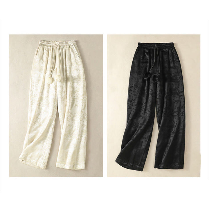 Buddha Stones Jacquard High Waist Design Women's Wide Leg Thermal Thickened Pants With Pockets - image 19