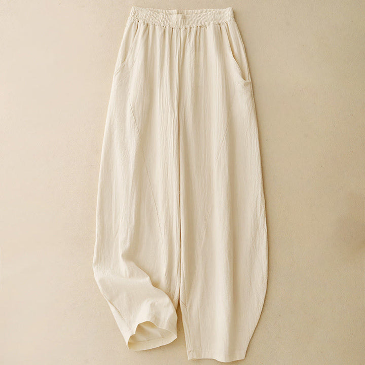 Buddha Stones Fall Solid Color Patchwork Simple Design Women's Wide Leg Pants With Pockets - image 0