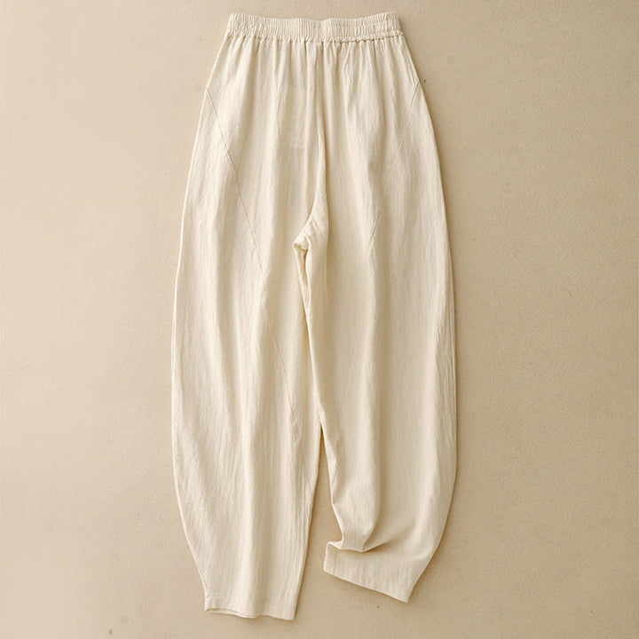 Buddha Stones Fall Solid Color Patchwork Simple Design Women's Wide Leg Pants With Pockets - Beige - US8-10，UK/AU12-14，EU40-42 (2XL) - image 1