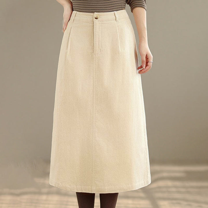 Buddha Stones Pure Color Elastic Waist Women's 7-8 Length Corduroy Skirt With Pockets - image 12