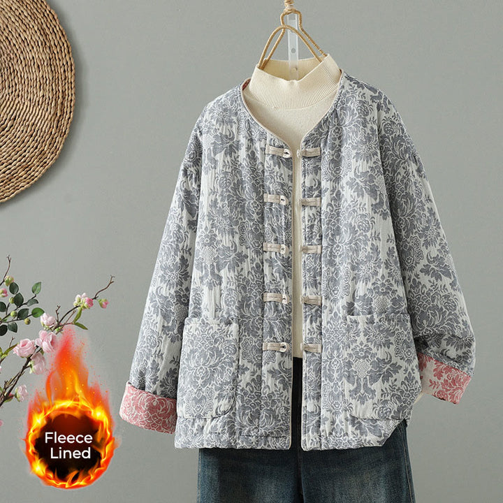 Buddha Stones Women's Peony Flowers Frog-Button Design Long Sleeve Thermal Jacket With Pockets - LightSteelBlue - US8-10，UK/AU12-14，EU40-42 (2XL) - image 22