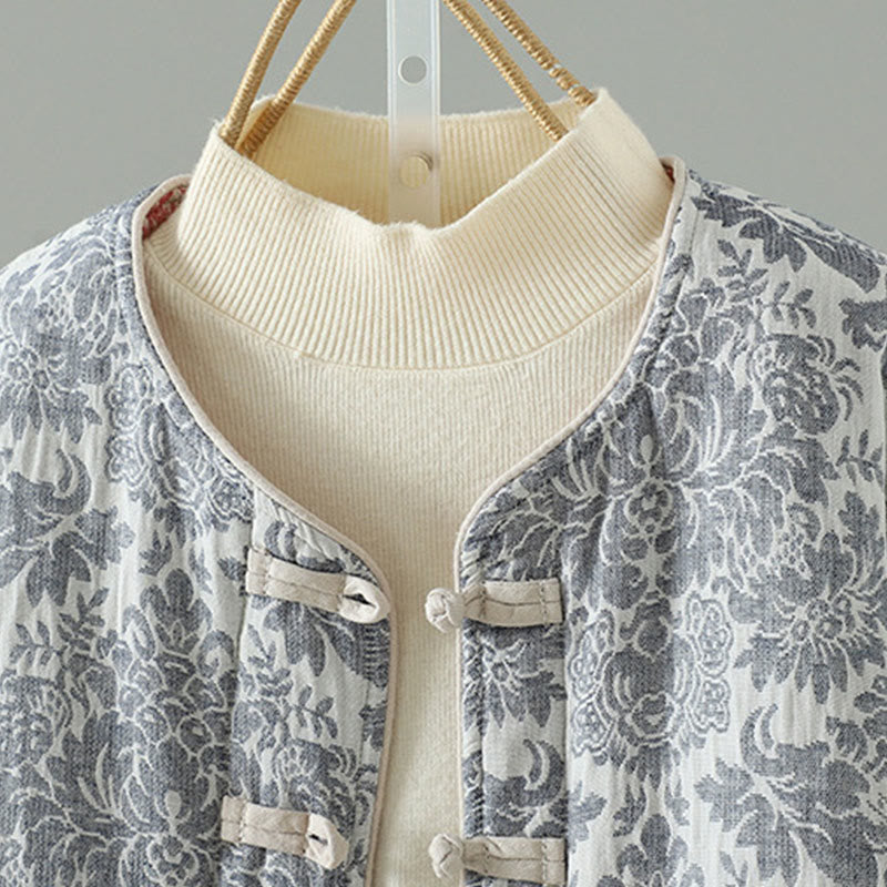 Buddha Stones Women's Peony Flowers Frog-Button Design Long Sleeve Thermal Jacket With Pockets - image 23