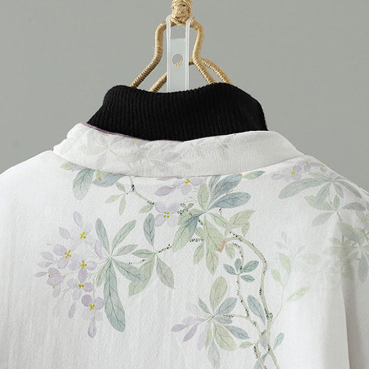 Buddha Stones Women's Purple Flower Leaves Frog-Button Design Long Sleeve Thermal Jacket - image 3