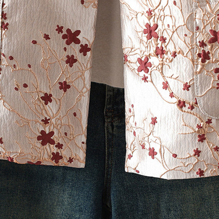 Buddha Stones Red Flowers Vine Buttons Design Long Sleeve Thermal Women's Jacket With Pockets - image 6