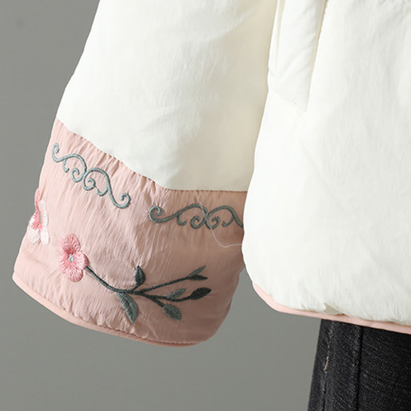 Buddha Stones Peach Blossom Embroidery Frog-Button Long Sleeve Thermal Women's Jacket With Pockets - image 20