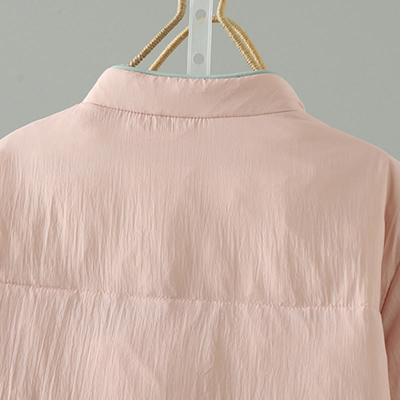 Buddha Stones Peach Blossom Embroidery Frog-Button Long Sleeve Thermal Women's Jacket With Pockets - image 4