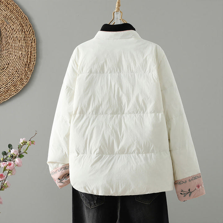 Buddha Stones Peach Blossom Embroidery Frog-Button Long Sleeve Thermal Women's Jacket With Pockets - image 16