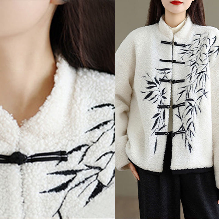 Buddha Stones White Willow Leaves Frog-Button Long Sleeve Thermal Women's Jacket - image 12