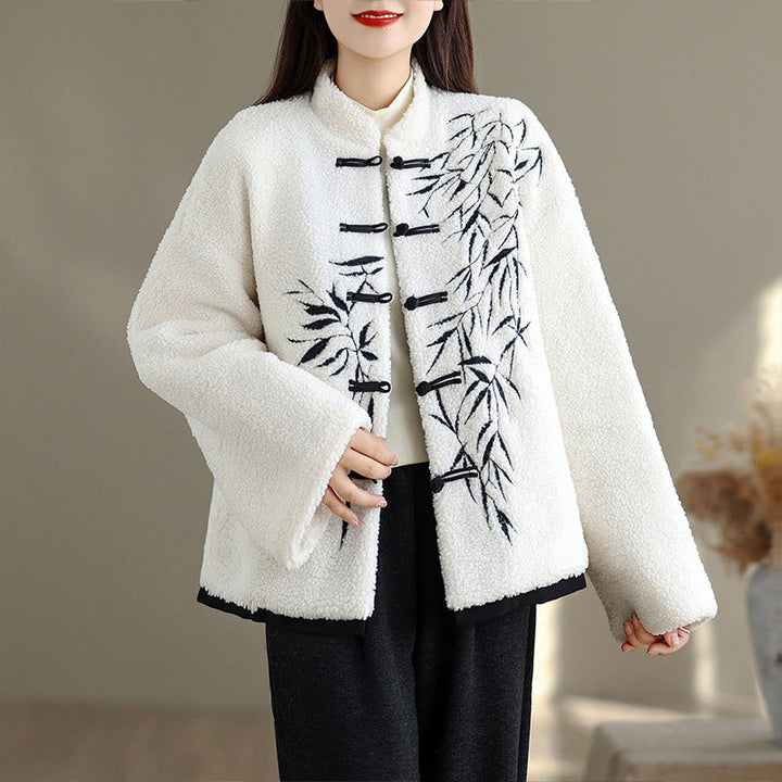 Buddha Stones White Willow Leaves Frog-Button Long Sleeve Thermal Women's Jacket - image 6