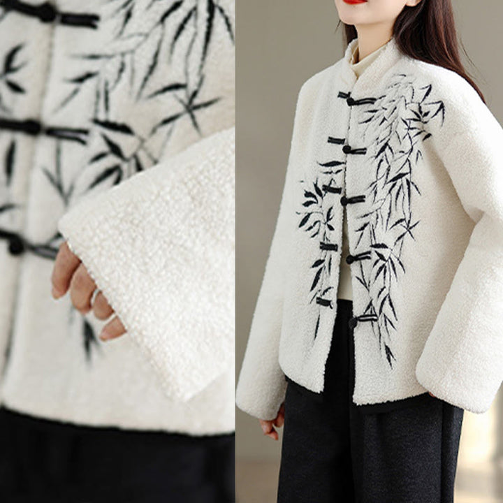 Buddha Stones White Willow Leaves Frog-Button Long Sleeve Thermal Women's Jacket - image 14