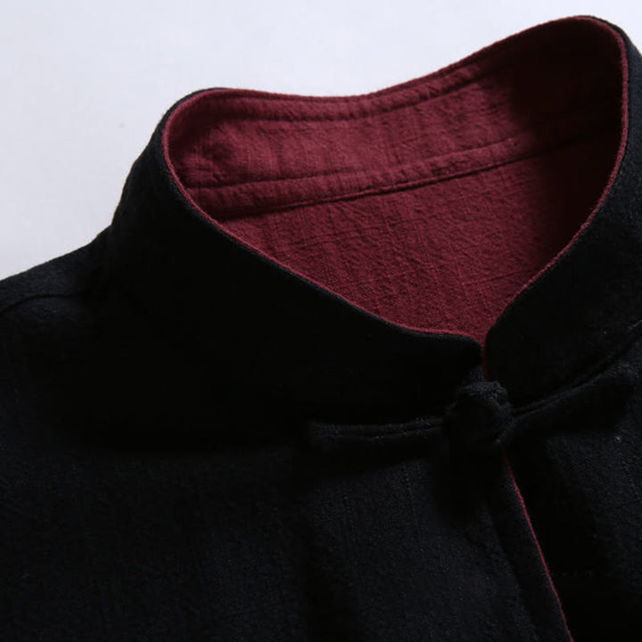 Buddha Stones Spring Chinese Reversible Men's Frog-Button Cotton Long Sleeve Jacket - image 6