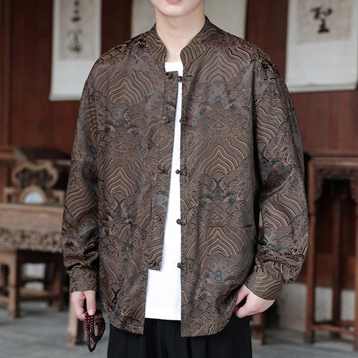Buddha Stones Fall Flower Leaves Jacquard Frog-Button Long Sleeve Men's Jacket With Pockets - image 8