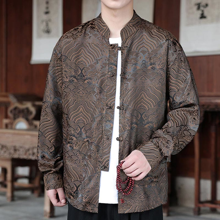 Buddha Stones Fall Flower Leaves Jacquard Frog-Button Long Sleeve Men's Jacket With Pockets - image 4