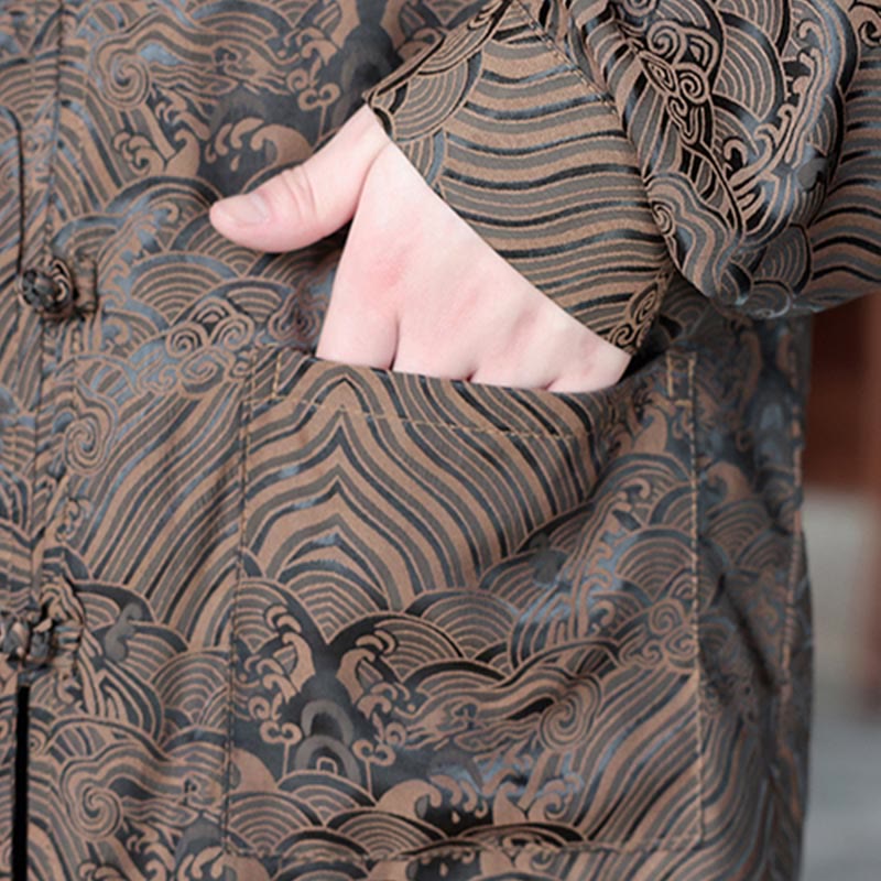 Buddha Stones Fall Flower Leaves Jacquard Frog-Button Long Sleeve Men's Jacket With Pockets - image 11