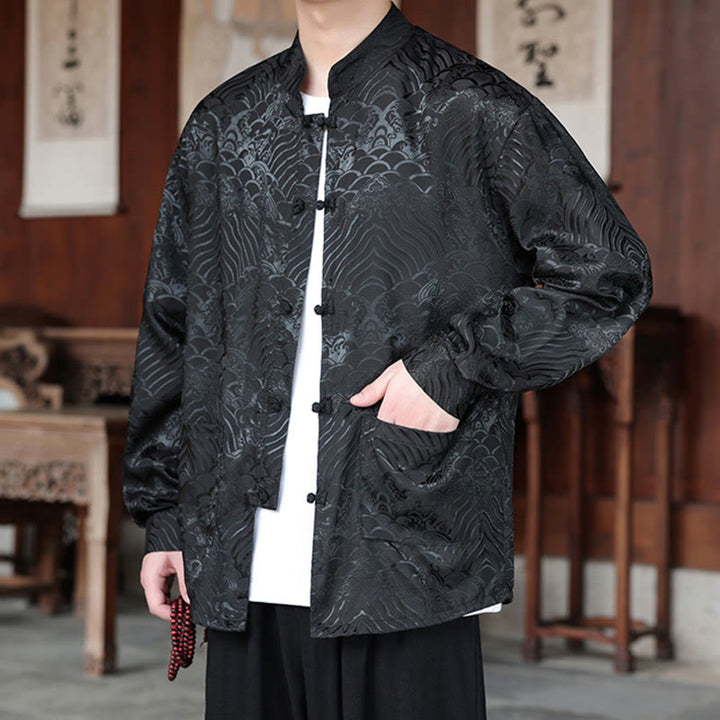 Buddha Stones Fall Flower Leaves Jacquard Frog-Button Long Sleeve Men's Jacket With Pockets - image 15