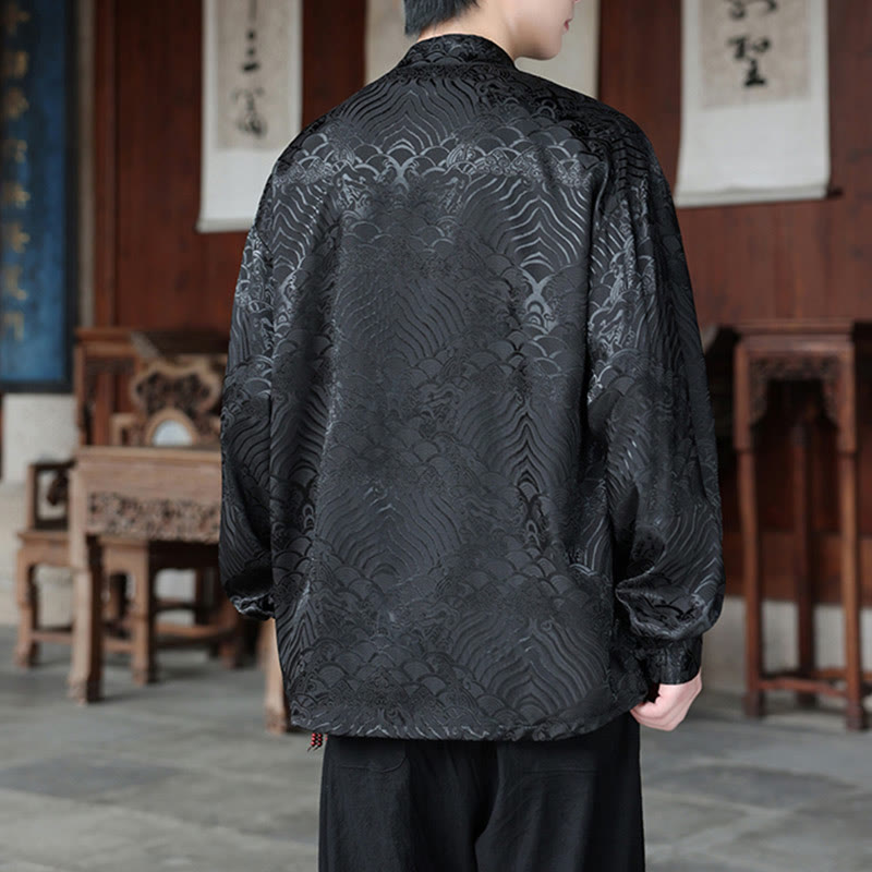 Buddha Stones Fall Flower Leaves Jacquard Frog-Button Long Sleeve Men's Jacket With Pockets - image 16