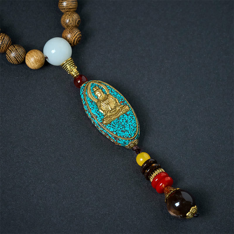 Buddha Stones Vintage Nepal Avalokitesvara Harmony Coconut Shell Beads Pendant Necklace - image 8