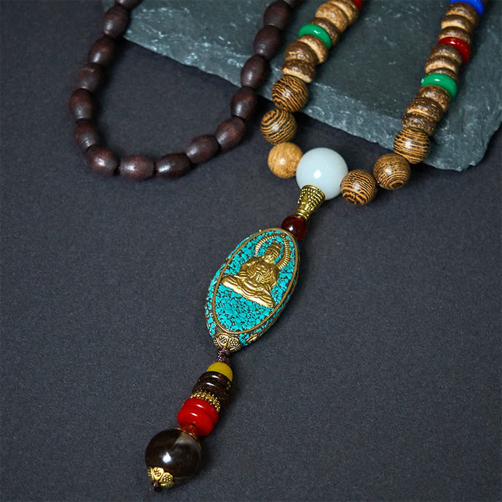 Buddha Stones Vintage Nepal Avalokitesvara Harmony Coconut Shell Beads Pendant Necklace - image 3
